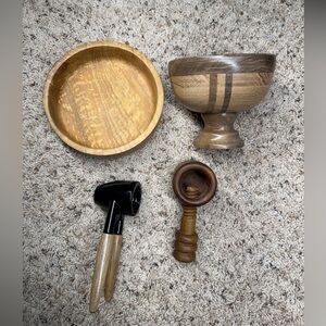 Wooden Bowls and Nut Crackers Rustic lot of 4